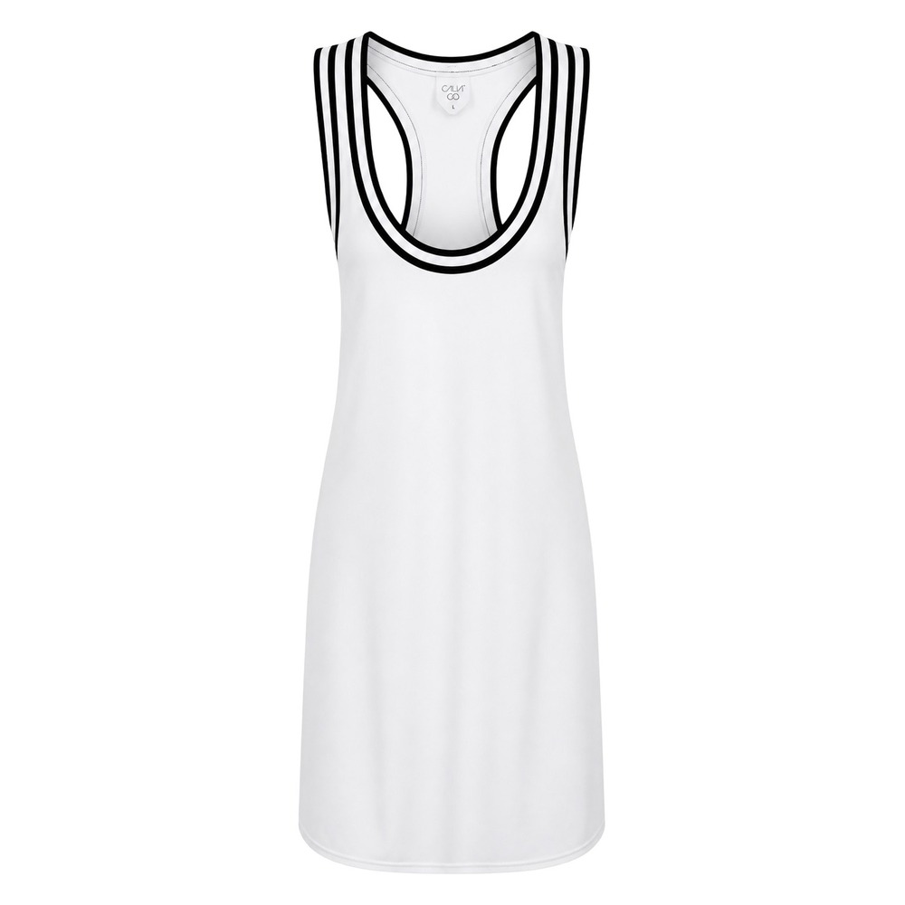 CALIA Striped Racerback Performance Tennis Dress White Sz L NWT